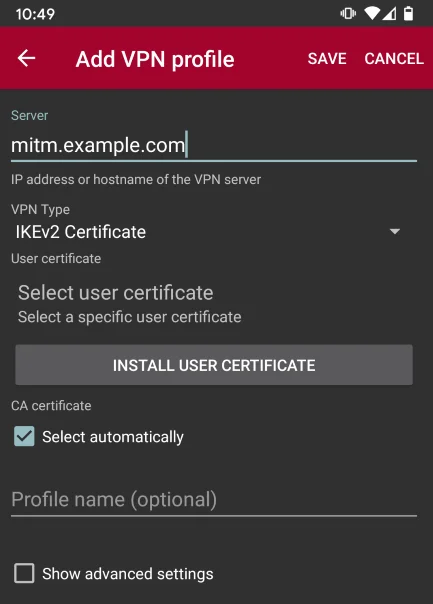Android StrongSwan VPN profile creation