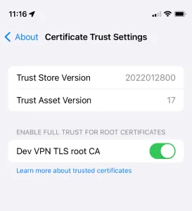 iOS device allowed root cert